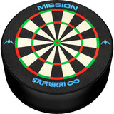 Top-down shot of Samurai Infinity Darts Base Station with full dartboard graphics and circular black base, isolated on white