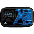 Full view darts case with neon samurai graphic, hard EVA shell, zip closure, and bold Samurai Infinity logo for dart storage
