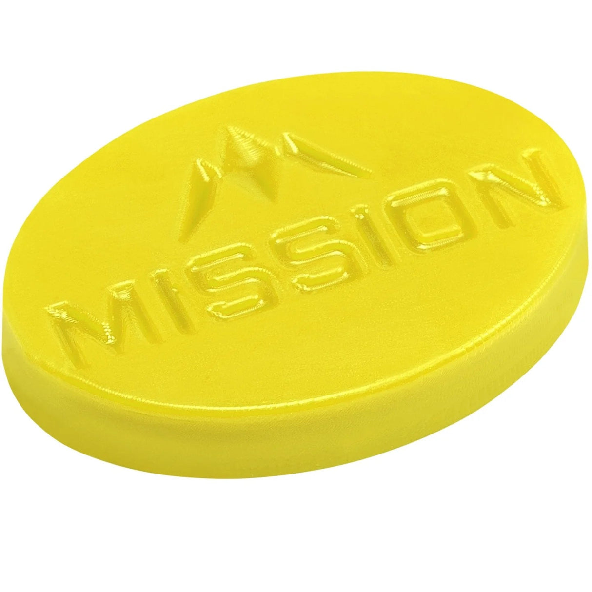 Yellow scented darts grip wax puck angled close-up, embossed logo detail, isolated on white background for enhanced dart control