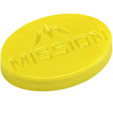 Yellow scented darts grip wax puck angled close-up, embossed logo detail, isolated on white background for enhanced dart control