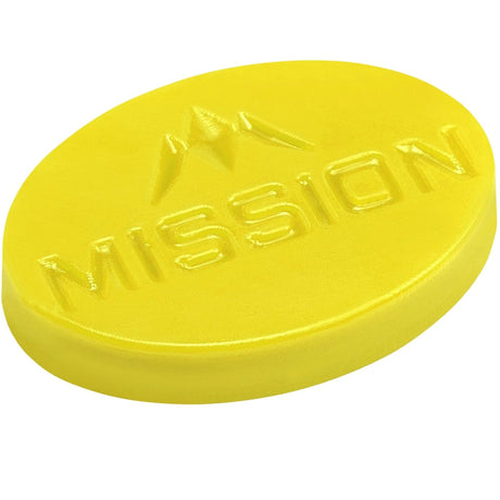 Yellow scented darts grip wax puck angled close-up, embossed logo detail, isolated on white background for enhanced dart control