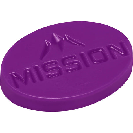 Purple scented grip wax for darts, angled close-up showing textured logo, isolated on white background, single piece