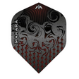 Single Makara No.2 dart flight isolated on white, featuring black and red abstract swirl pattern for steel tip darts