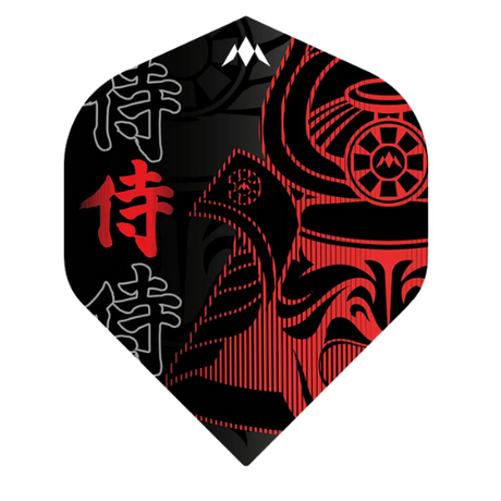 Solo Samurai II Red No.2 dart flight full view, detailed samurai armor and red kanji design, isolated on white background