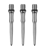 Three titanium dart conversion points upright on white background, showcasing grip grooves, steel tip, and black silicon O-ring for soft to steel tip darts