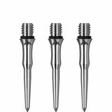 Three titanium dart conversion points with silicon O rings, precision grip, and steel tips isolated on white background.