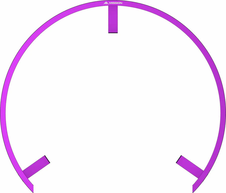 Purple dartboard lighting ring angled view with visible mounting brackets, isolated on white background for darts setup
