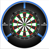 Top-down view of dartboard with 270-degree LED lighting ring, bright white light, ideal for clear dart scoring