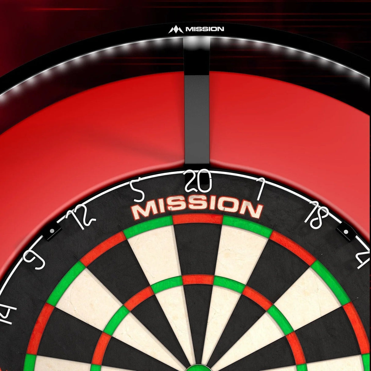 Angled close-up of dartboard with LED light ring highlighting number segments, ideal for home dart setup lighting