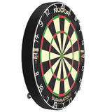Angled dartboard view showing thin wiring, vibrant scoring zones, and clear numbers, isolated on white for dart equipment buyers