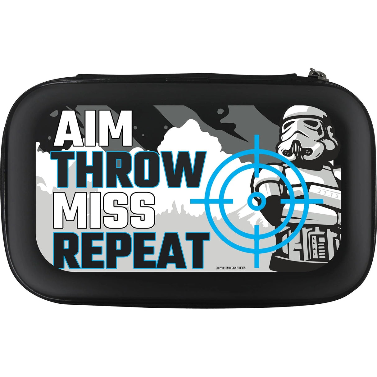 Original Stormtrooper Aim Throw Miss Repeat darts case in black EVA with Stormtrooper and targeting reticle artwork