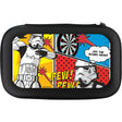 Full view dart case featuring Stormtrooper comic art, dartboard and speech bubble, isolated on white background