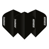 Set of three black moulded No.2 dart flights with Airwing and Red Dragon logos, full product display on white background