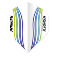 Moulded dart flight with blue, green, and purple wave design, No.2 shape, isolated full view on white background