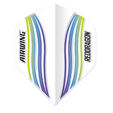 Moulded dart flight with blue, green, and purple wave design, No.2 shape, isolated full view on white background