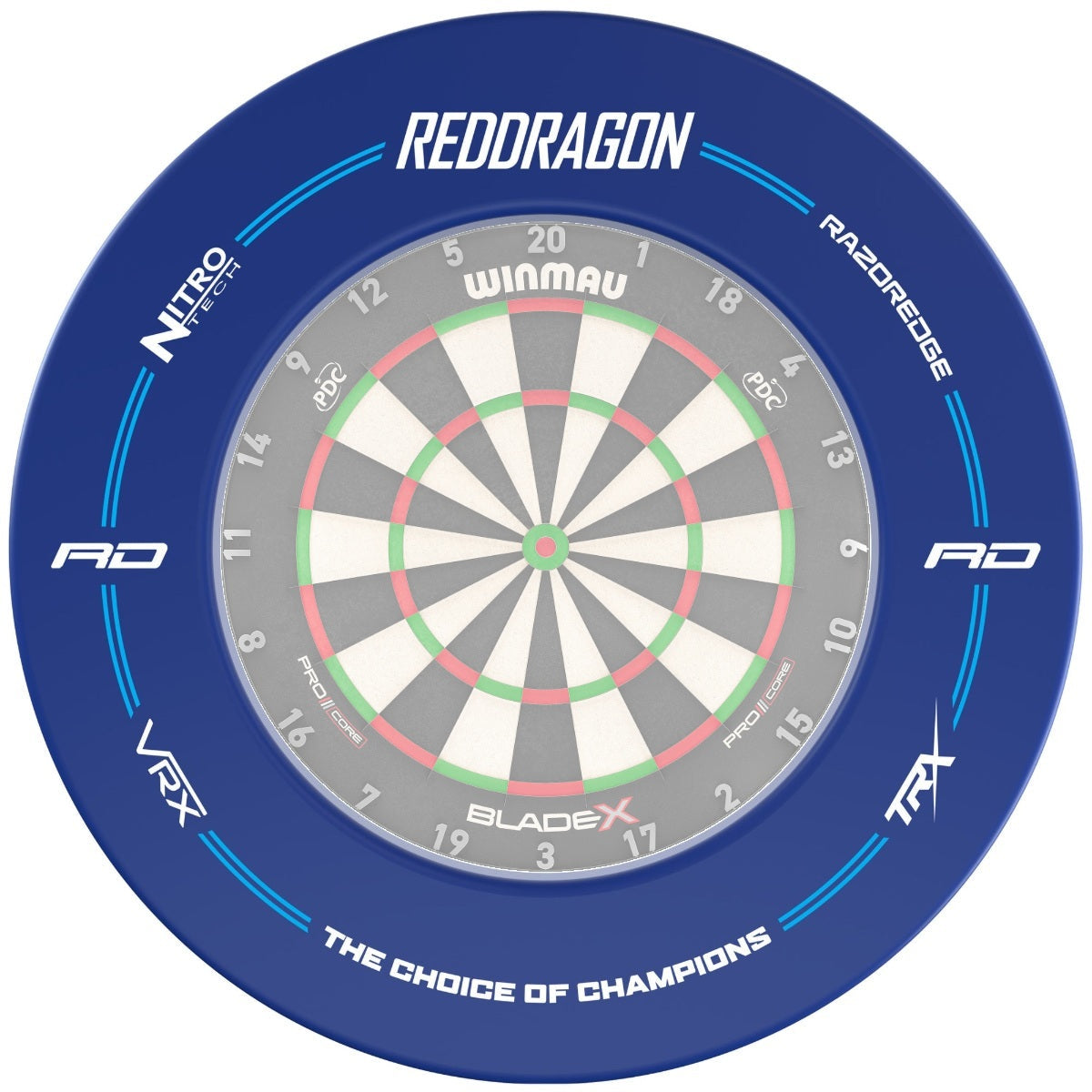 Red Dragon Blue Dartboard Surround fitted around a dartboard