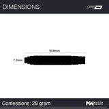 Dart barrel dimension diagram showing 50.8mm length and 7.2mm diameter, ideal for tungsten darts buyers seeking size details