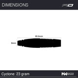 Dart barrel dimension diagram showing 40.6mm length and 8mm diameter, single tungsten dart barrel silhouette, isolated on white