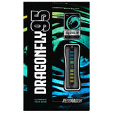 Steel tip tungsten darts in retail packaging with black barrel, colorful parallel grip rings, and clear product window