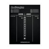 Full view dry wipe darts scoreboard with cricket set markers, isolated on white, for home and away score tracking