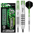 Steeltip tungsten darts 19g in packaging with close-up barrel grip, full dart view, and vibrant green VRX flights