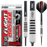 Steel tip torpedo darts in retail packaging with close-up of 80% tungsten barrel grip and full dart featuring red and black flight
