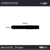 Dart barrel dimension diagram with 50.8mm length and 6.6mm diameter for 24g Blue Ice tungsten darts