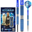 Gerwyn Price Glacier 90% tungsten darts set with blue grip barrels, steel tips, retail box, and snowflake flights on white background