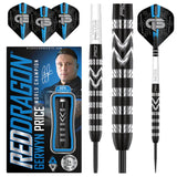 90% tungsten darts set with black-silver grooved barrels, packaging, spare flights, and detailed close-up of grip texture.