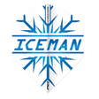 Single Gerwyn Price Snowflake No.2 dart flight, full view, blue snowflake and ICEMAN lettering, isolated on white background