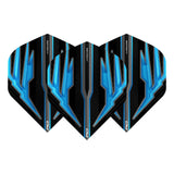 Set of three No.2 blue and black dart flights displayed front view, highlighting Hardcore angular pattern, isolated on white background