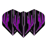 Set of three No.2 dart flights with bold purple and black graphic design, displayed front view on white background for darts equipment