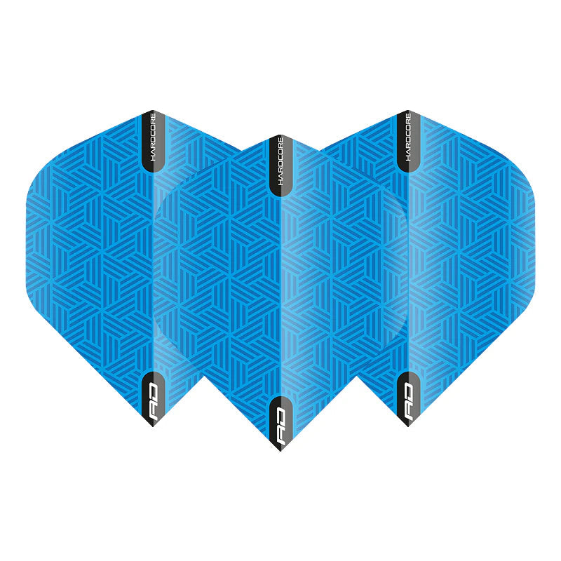 Set of three blue No.2 dart flights with geometric pattern displayed on white background for dart accessories buyers