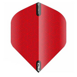 Red No.2 dart flight with geometric pattern, standard shape, isolated on white for darts equipment buyers