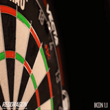 angled view of dartboard with clear red, green, and black scoring zones for tungsten darts play