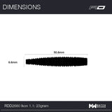 Dart barrel side view with dimensions 50.8mm length, 6.6mm diameter, showing scale reference for Ikon 1.1 85% tungsten darts