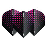 Set of three Ionic Pink Circles No.2 dart flights displayed on white, showing black flights with vibrant pink circle design and standard shape.