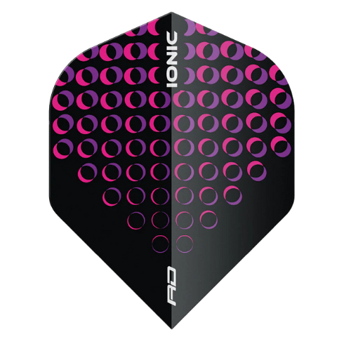 No.2 dart flight in black with pink circles, Ionic text, full display on white background for dart accessories