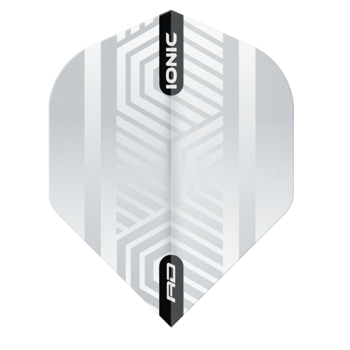No.2 shape dart flight with white geometric design, Ionic branding, full front view isolated on white for dart accessories