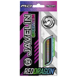 Javelin Spectron 85% tungsten darts in retail packaging, window reveals rainbow ring grip barrels, 24g steel tip design