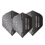 Set of three Luke Humphries Grey No.2 dart flights with geometric silver pattern, arranged together on white background