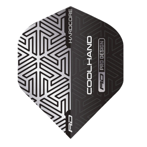 Grey No.2 dart flight with geometric pattern, hardcore and pro design text, full product view on white background