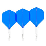 Set of three blue No.2 integrated dart flights with white shafts fully displayed on white background