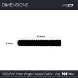 Side view dart barrel silhouette with grip texture, showing 50.80mm length and 6.45mm diameter for tungsten darts