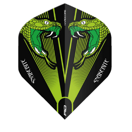 Snake Green No.2 dart flight full view, sharp black and green design, snake artwork, isolated on white background