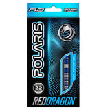 Polaris 90% tungsten steel tip darts 22g in retail box packaging with dart barrel and grip pattern visible through window