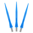 Three blue dart points with ergonomic ribbed grips and spearhead tips, isolated on white background for dartboard accessory buyers