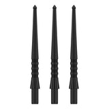 Three black steel-tip dart points with textured ergonomic grip and spearhead design displayed on white background