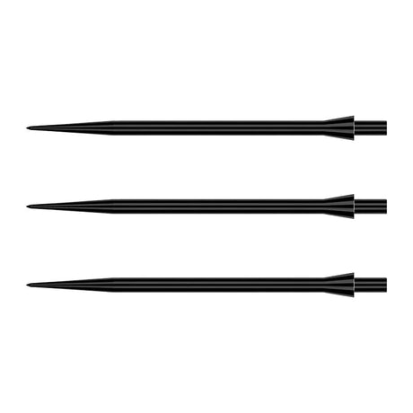 Three black smooth dart points with spearhead design aligned side by side on white background, flat lay angle
