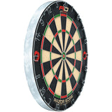 Angled dartboard view with clear wiring detail and number ring, isolated on white, ideal for steel tip darts setup